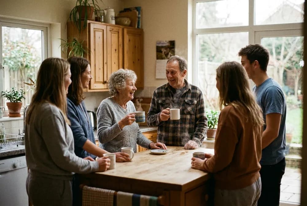 A family sharing coffee and conversation